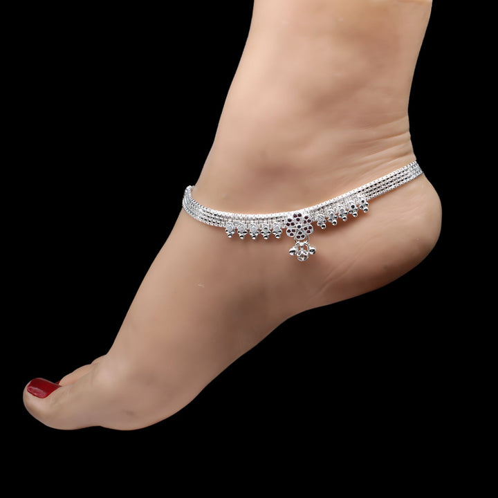 Unique Trendy 925 Silver Women Ankle Bracelet With Beads 