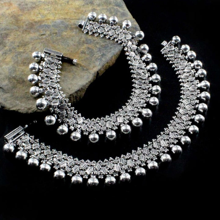  Real Silver Balls Style Oxidized Women Anklets 