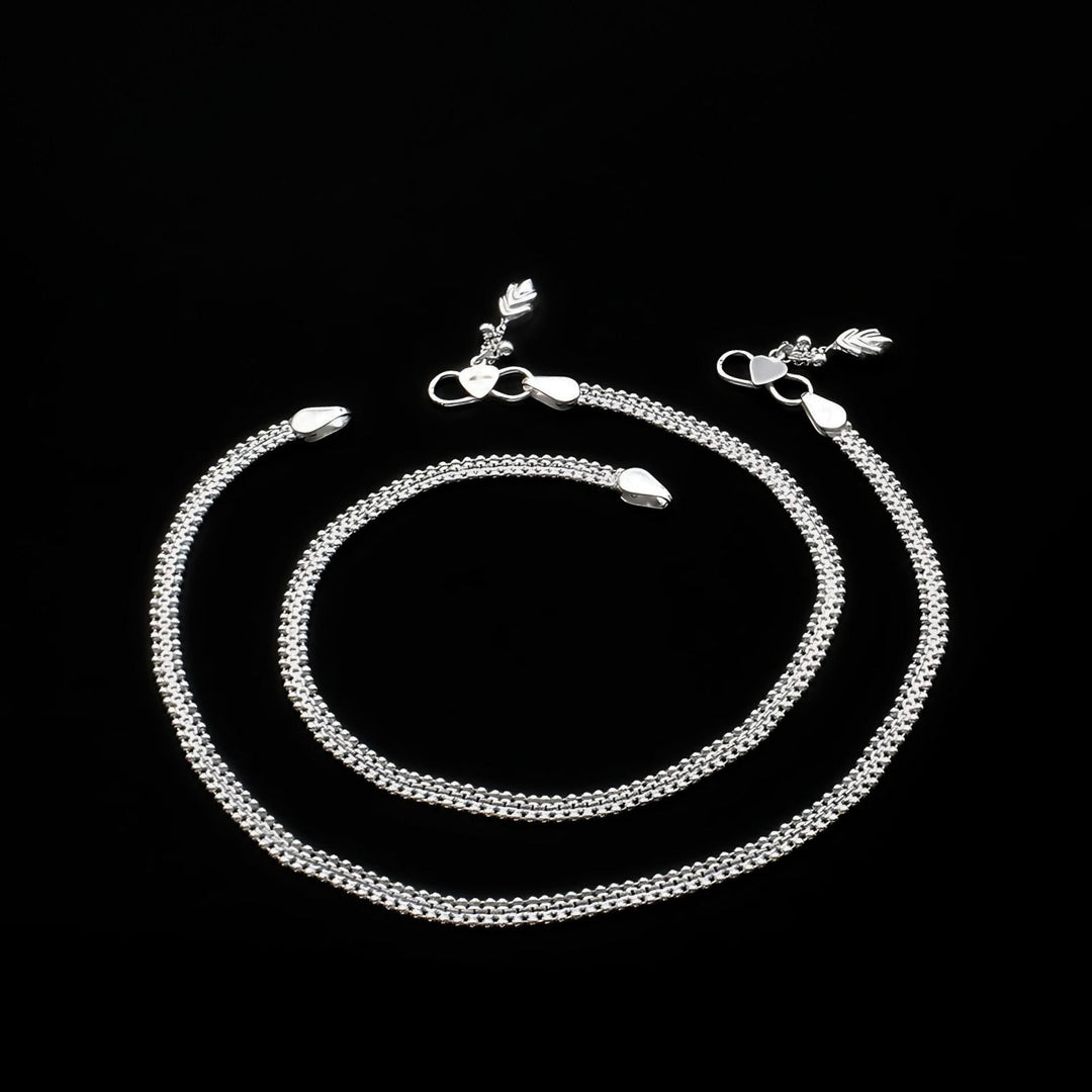 Asian Boho style 925 Sterling Silver women Anklets Pair 10.3"