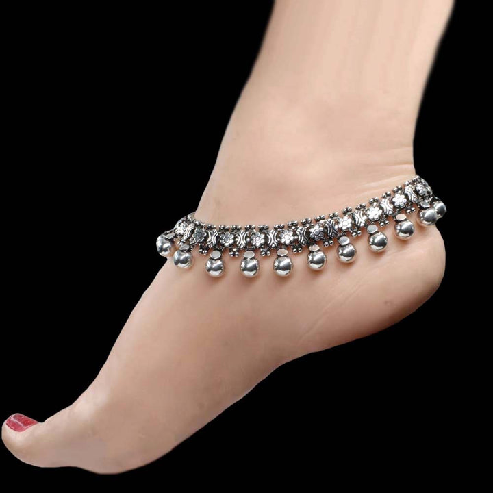 Ball Design Real Silver oxidized Ankle Bracelet