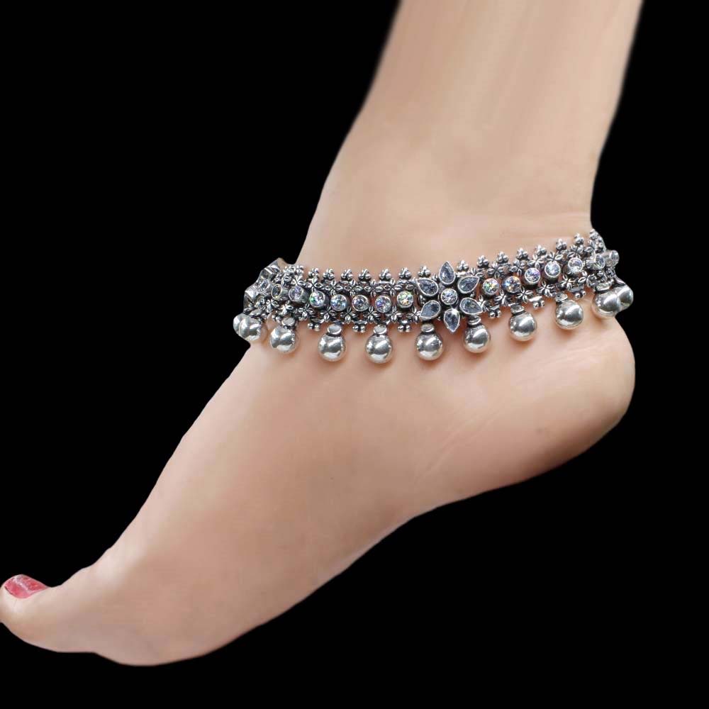 Ball Design Real Silver oxidized Ankle Bracelet