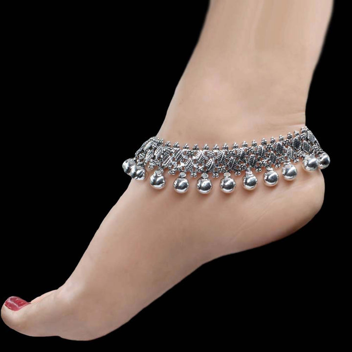 Balls Style Oxidized Real Silver Ankle Bracelet