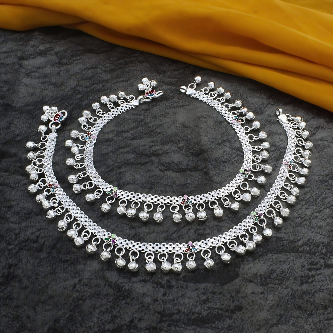 Real Silver Jingling Anklet with Dangling Bells – Pair 10 inch
