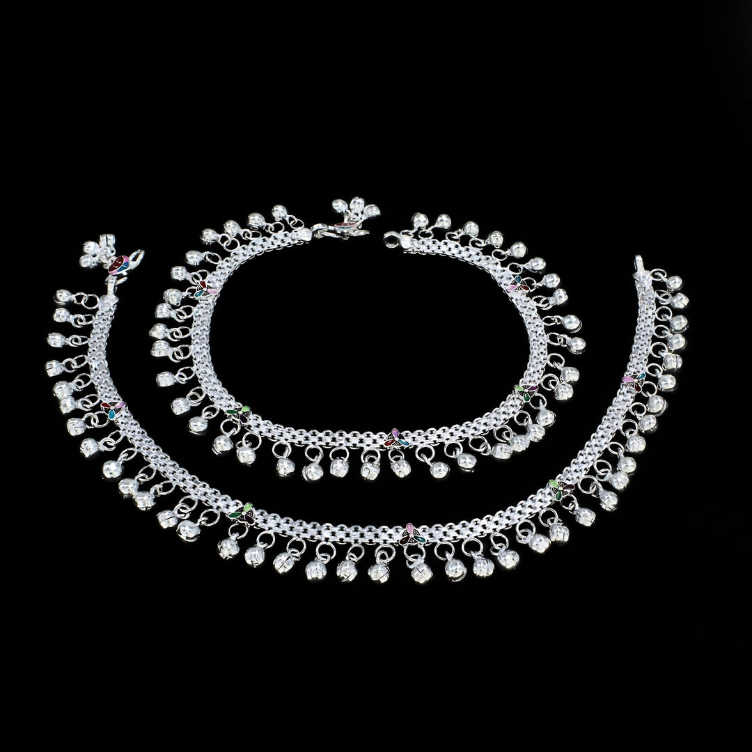 Real Silver Jingling Anklet with Dangling Bells – Pair 10 inch