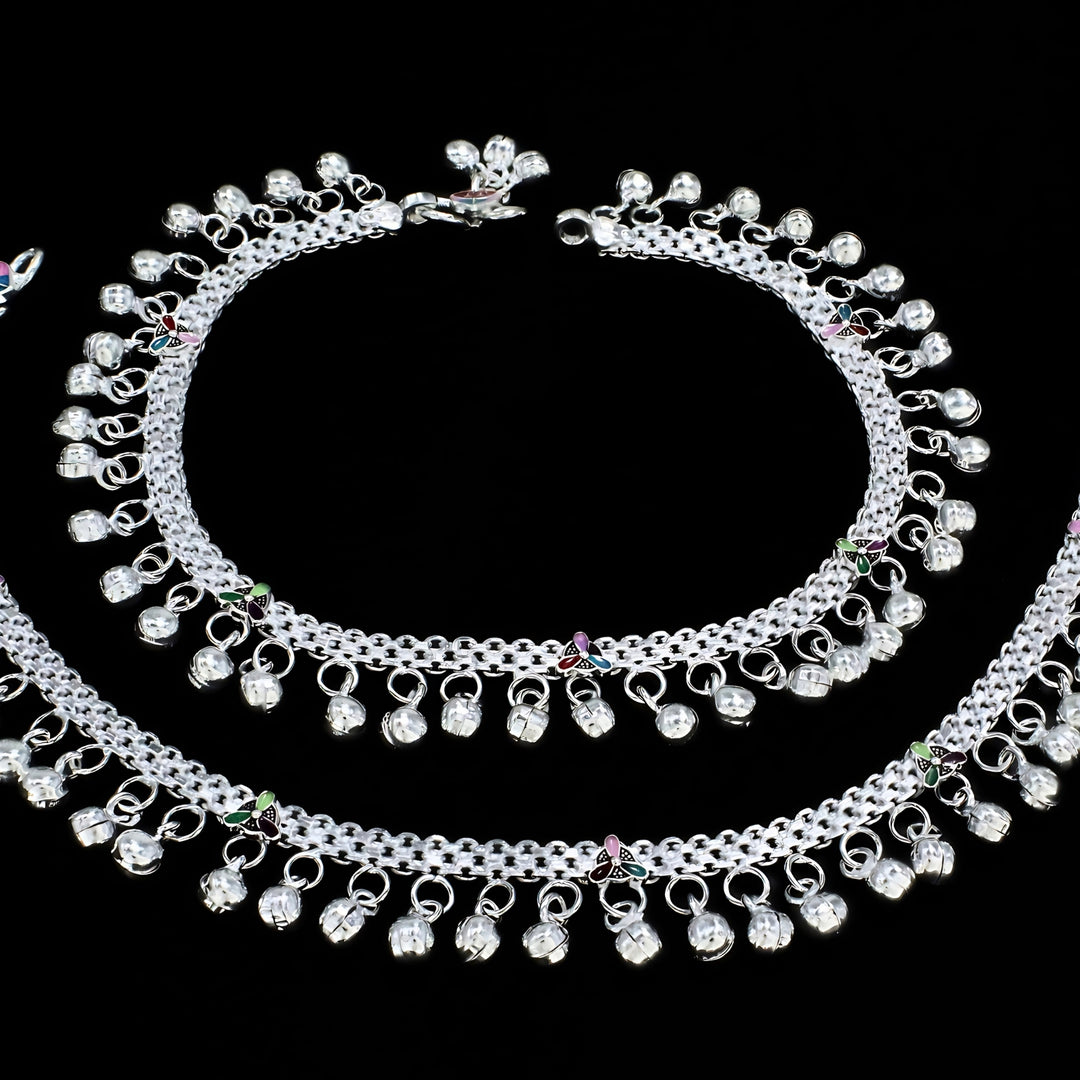 Real Silver Jingling Anklet with Dangling Bells – Pair 10 inch