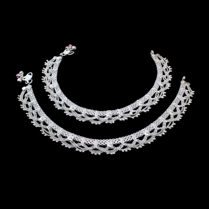 Heavy Real Silver Anklets For women in Jhallar style   