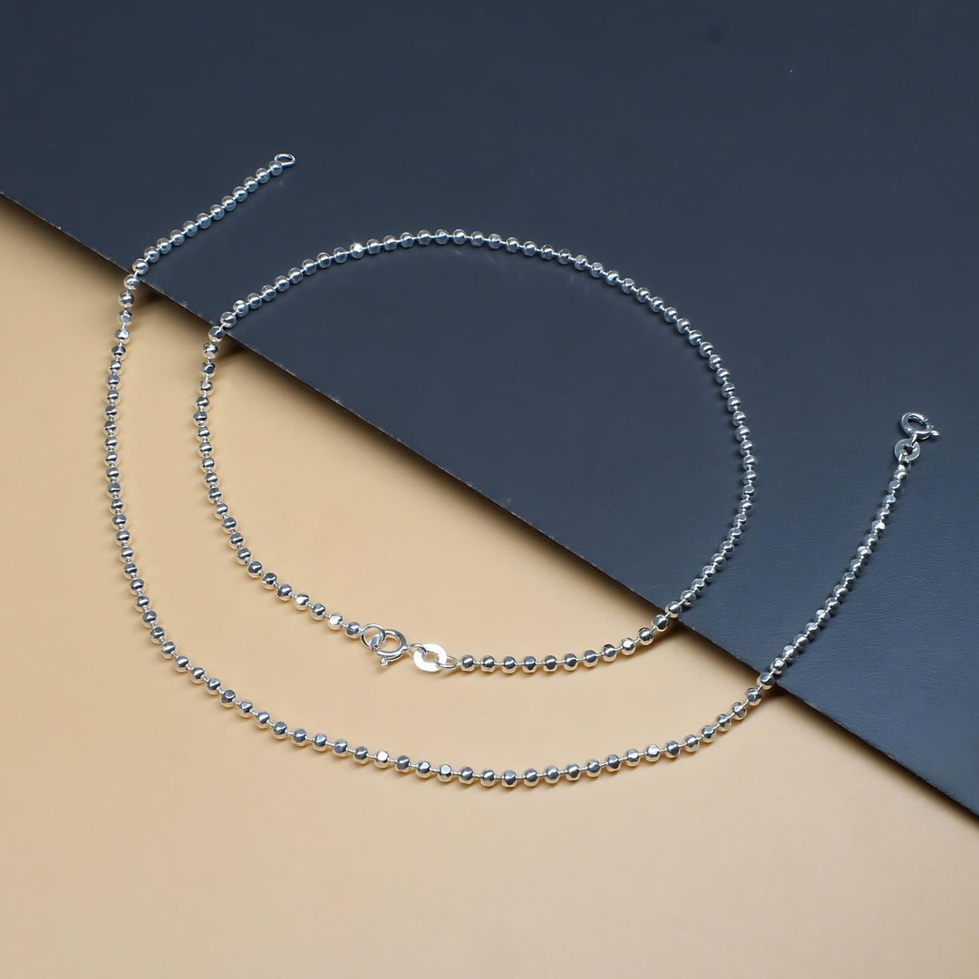 Real Silver Ankle Bracelet in Bead Design 