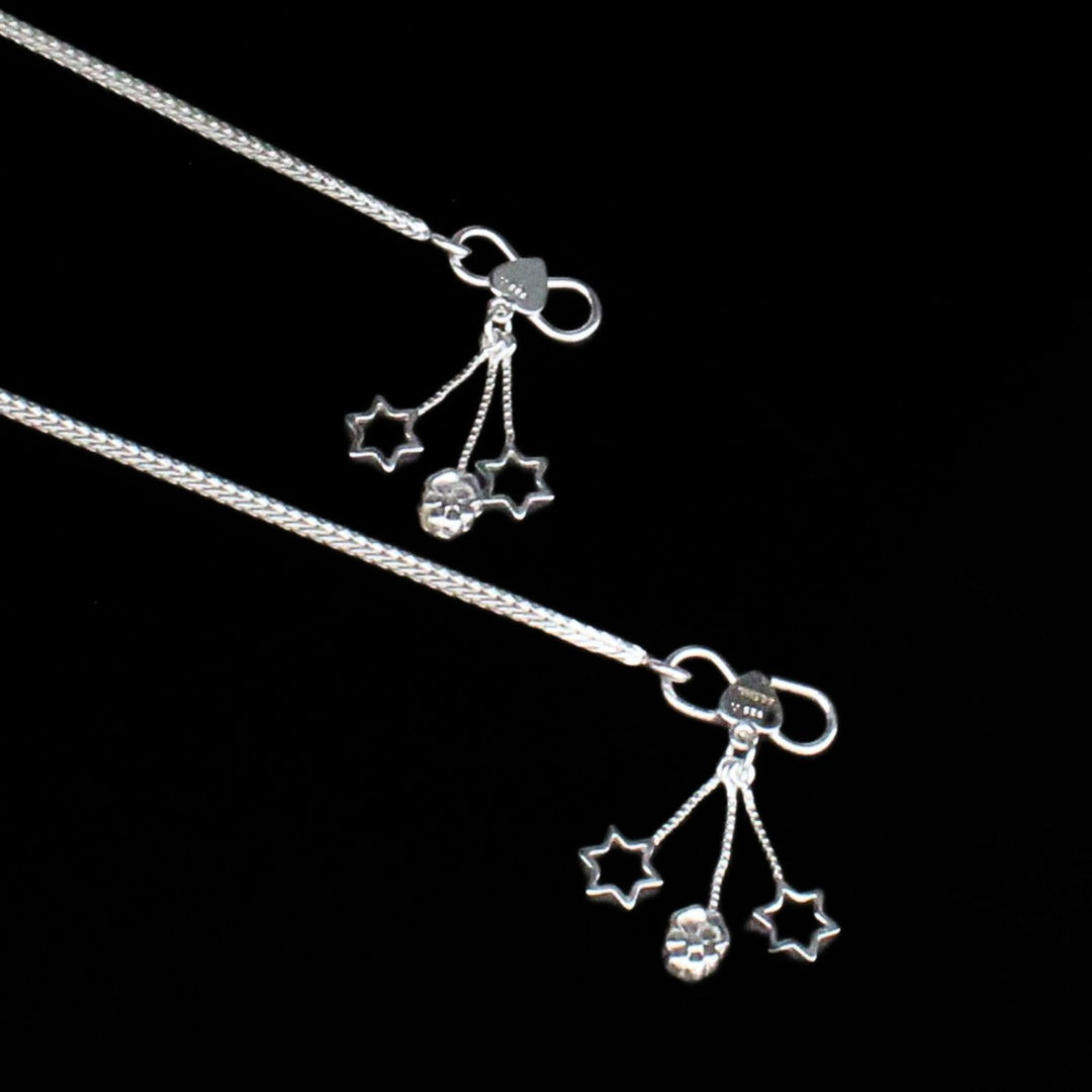 Trendy 925 Sterling Silver Indian Girlish Anklets Bracelet Pair 10.3"