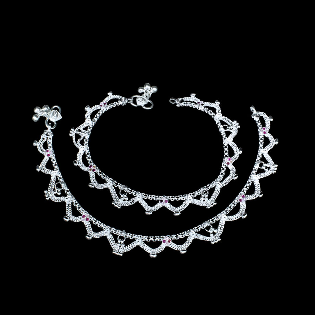  Bridal Wear Silver Anklets in Traditional Design 