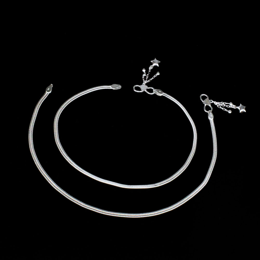 Flat band 925 Sterling Silver Indian women Anklets Bracelet Pair 10.3"