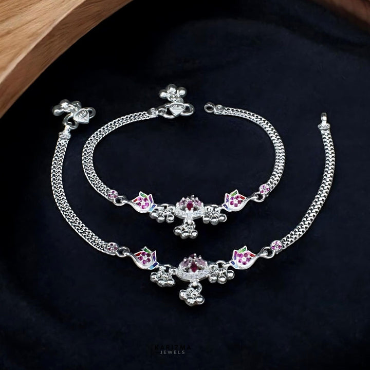 Silver Classy Anklet with Multi-color stones 