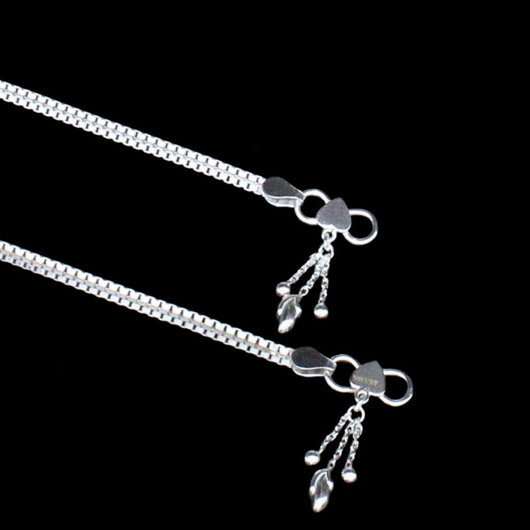 Flat Design 925 Sterling Silver Indian women Anklets Bracelet Pair 10"