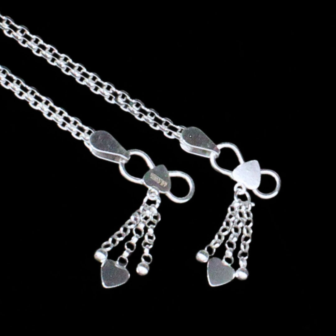 925 Sterling Silver Indian Payal with Delicate Design women Anklets Bracelet Pair 10"