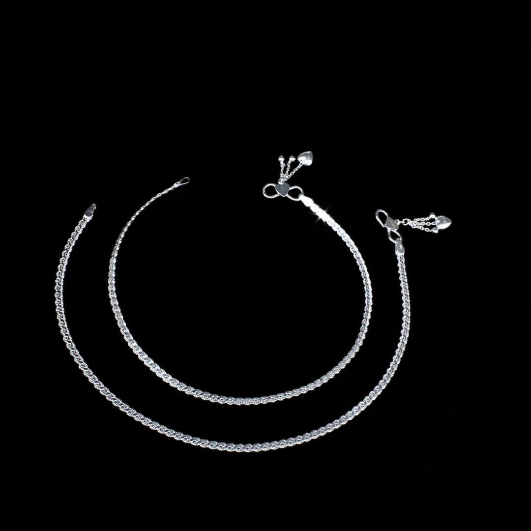 925 Sterling Silver Payal For Women In Traditional Indian Design Anklets Pair 10.3"