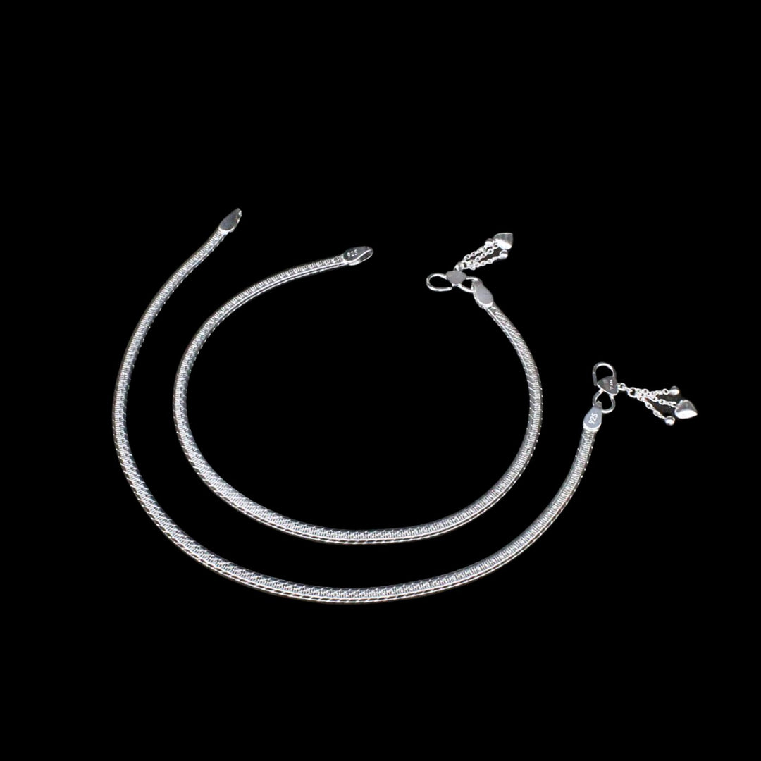 Boho style 925 Sterling Silver Indian women Anklets Pair 10.3"