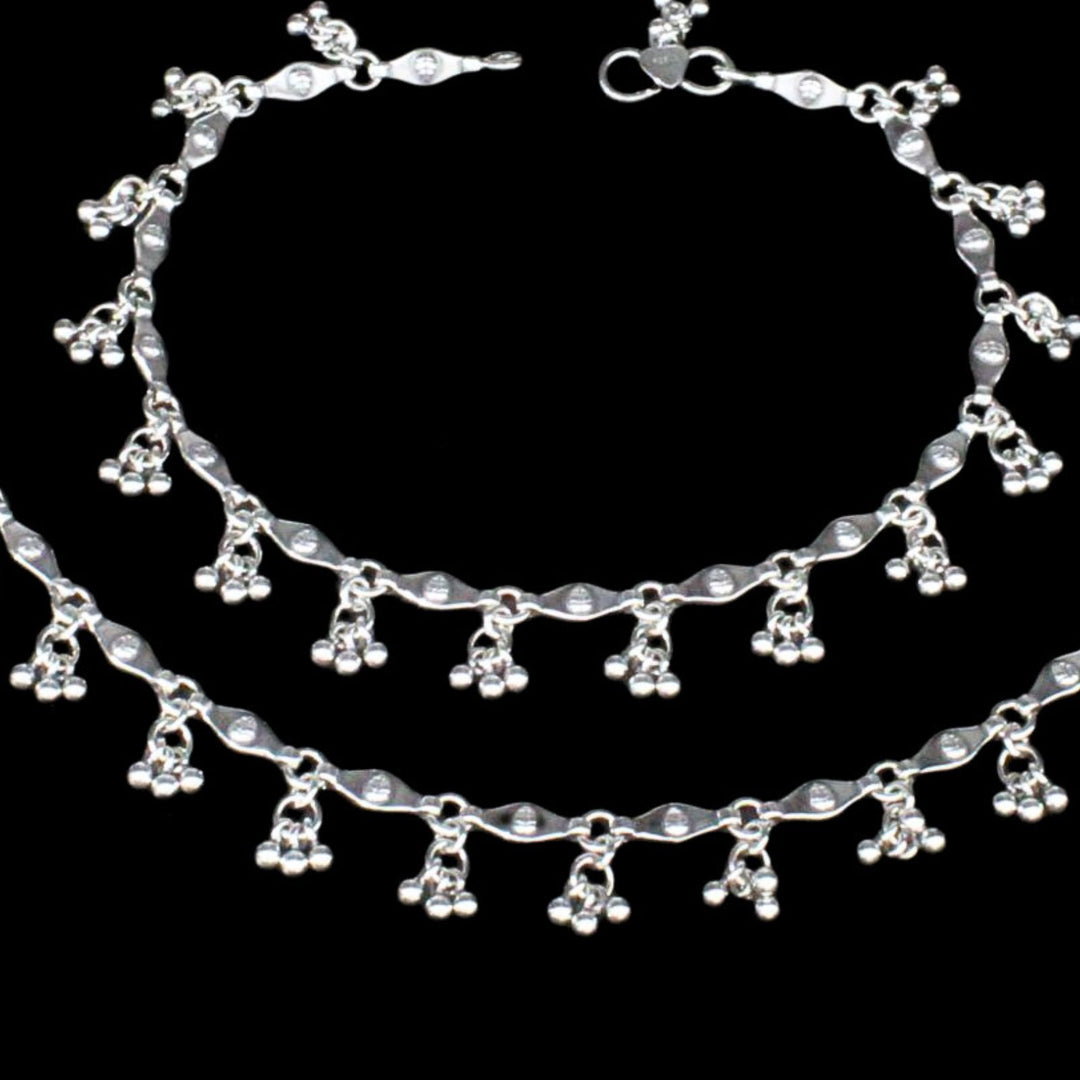 Indian women Excellent gifting 925 Sterling Silver Antique Oxidised Anklets Pair 10"