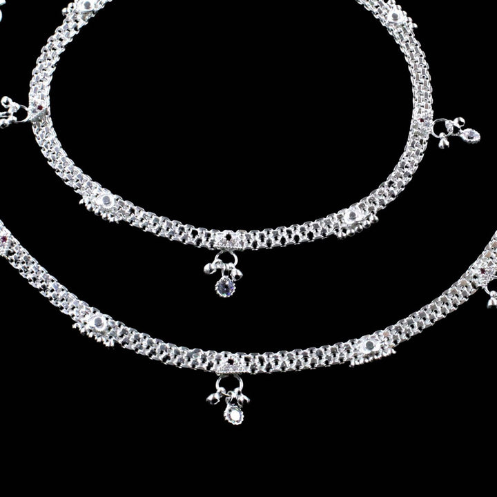 Real Silver Ankle Bracelet with White Stones