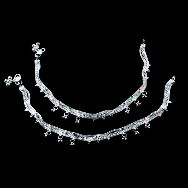 Silver Unique Vibe Anklet with Multi-color Stones