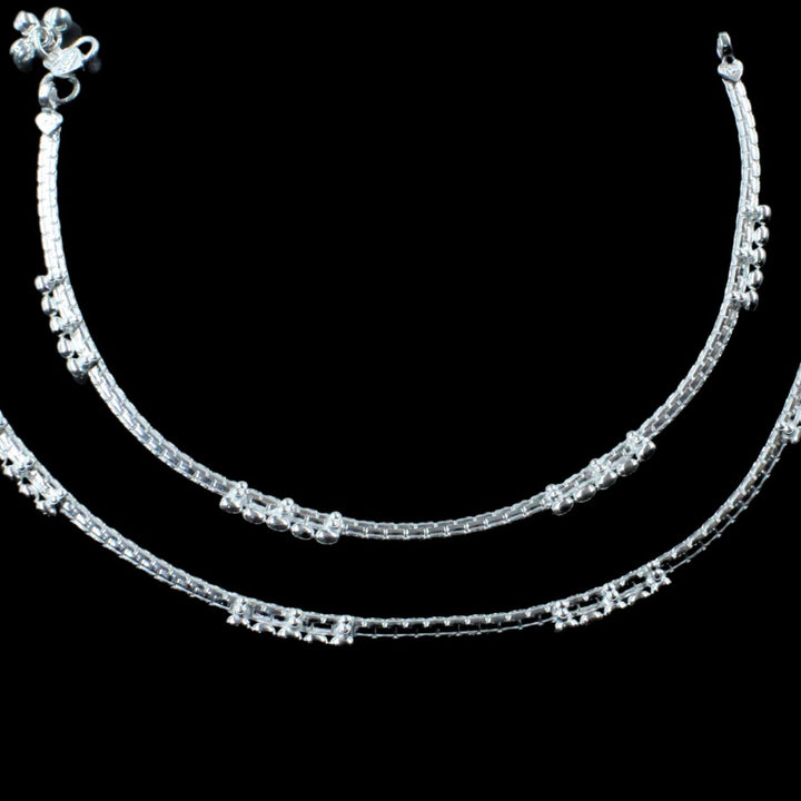 Real Silver Ankle Bracelet with Beads 