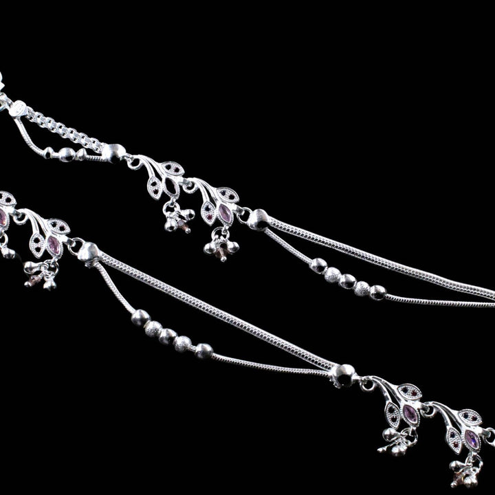 Real Silver Beaded Anklets for Bridal Wear