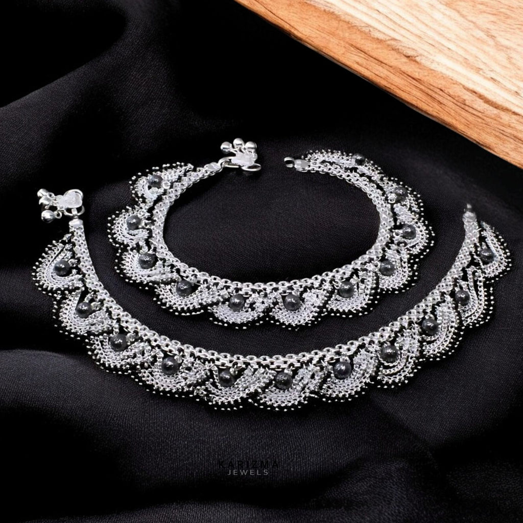 thumbnail image 2 of Real 925 Sterling Silver Filled Solid Ladies Anklet – Charm Bead Link Bracelet – 27cm Stackable 2 of 3