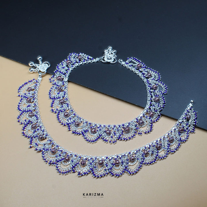 Indian Traditional Blue beads Anklets Real Silver Bracelet