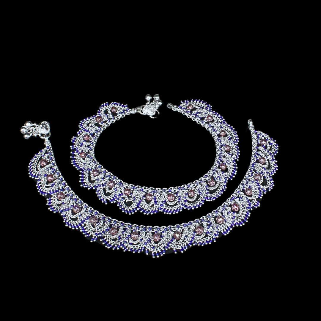 Pair of Women Silver Anklets for Brides 