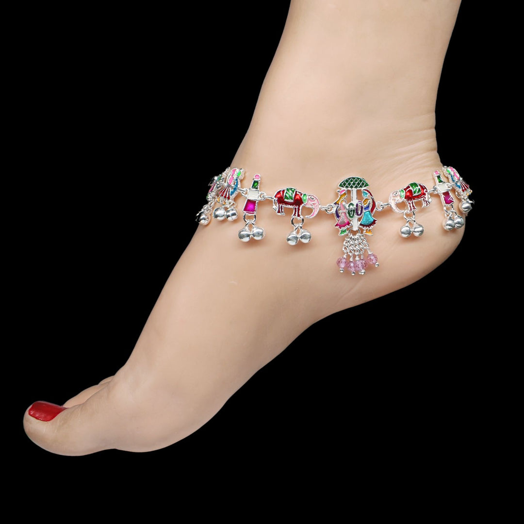 Traditional Anklets For Bridal Ladies with Hanging Pink color Beads 