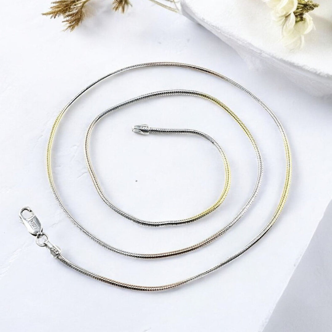 Three Tone 925 Sterling Silver fabulous Women Neck Chain 18"