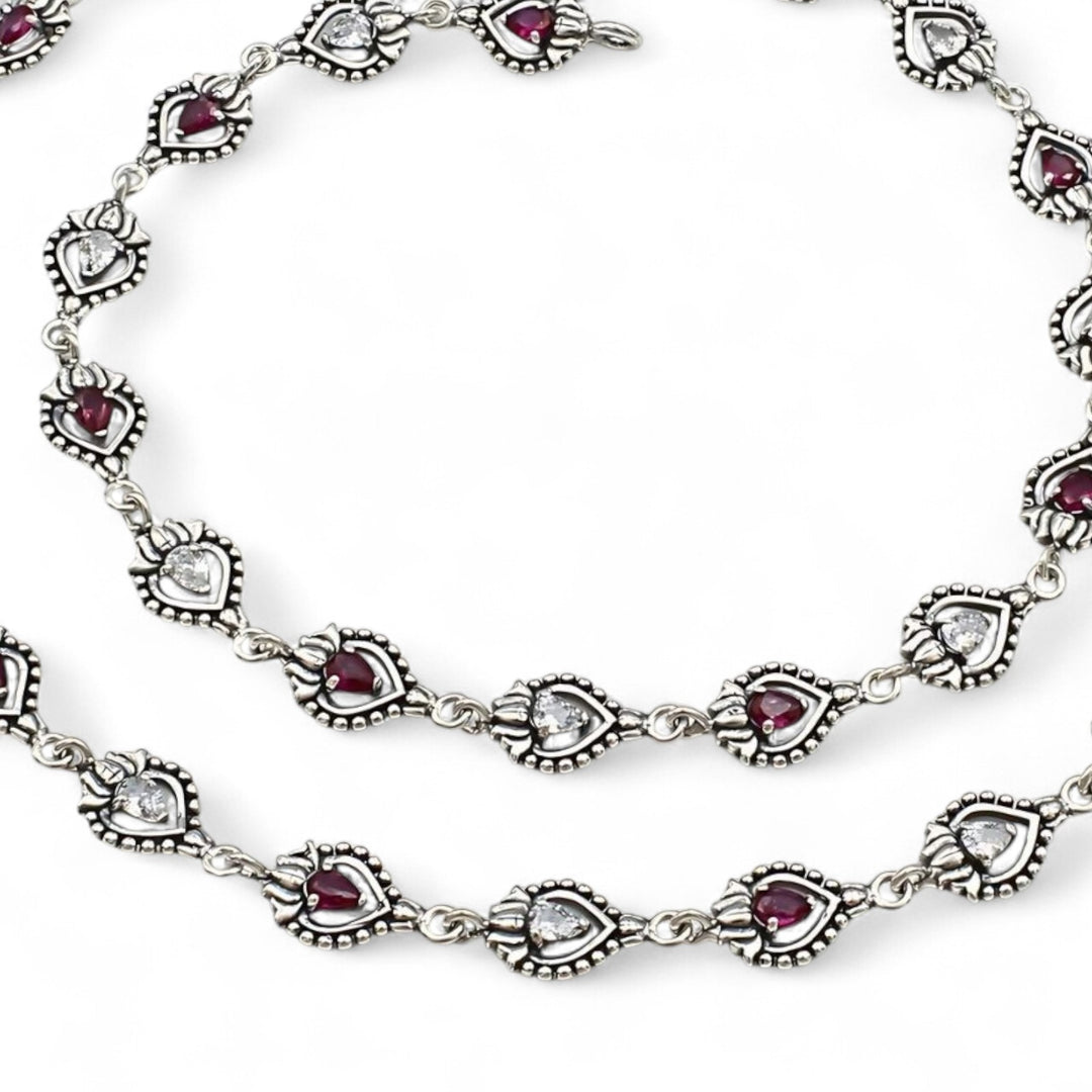 Unique trendy 925 Sterling Silver Pink White CZ Oxidised Anklet Pair 10"