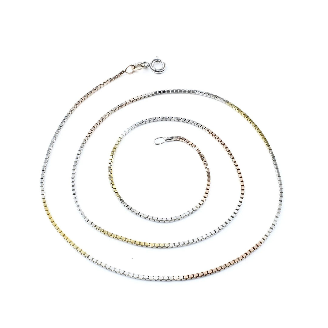 Three Tone 925 Sterling Silver box design Neck Chain 18"