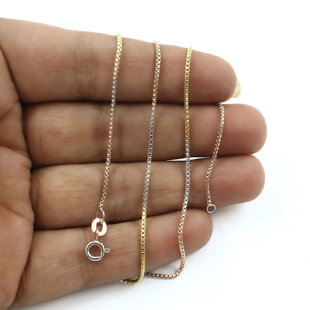 Three Tone 925 Sterling Silver box design Neck Chain 18"