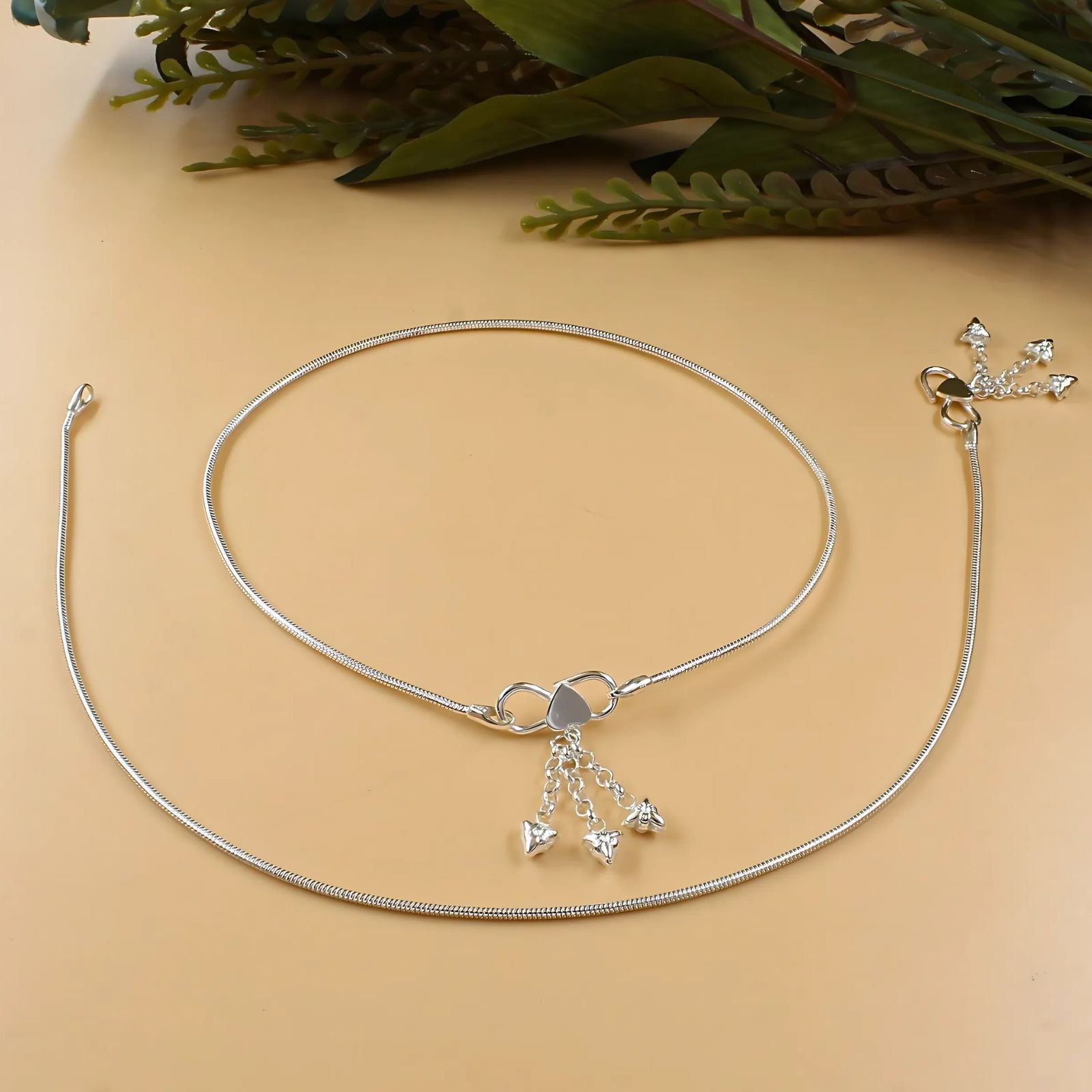 Indian 925 Sterling Silver snake Chain Anklet Pair 10.3