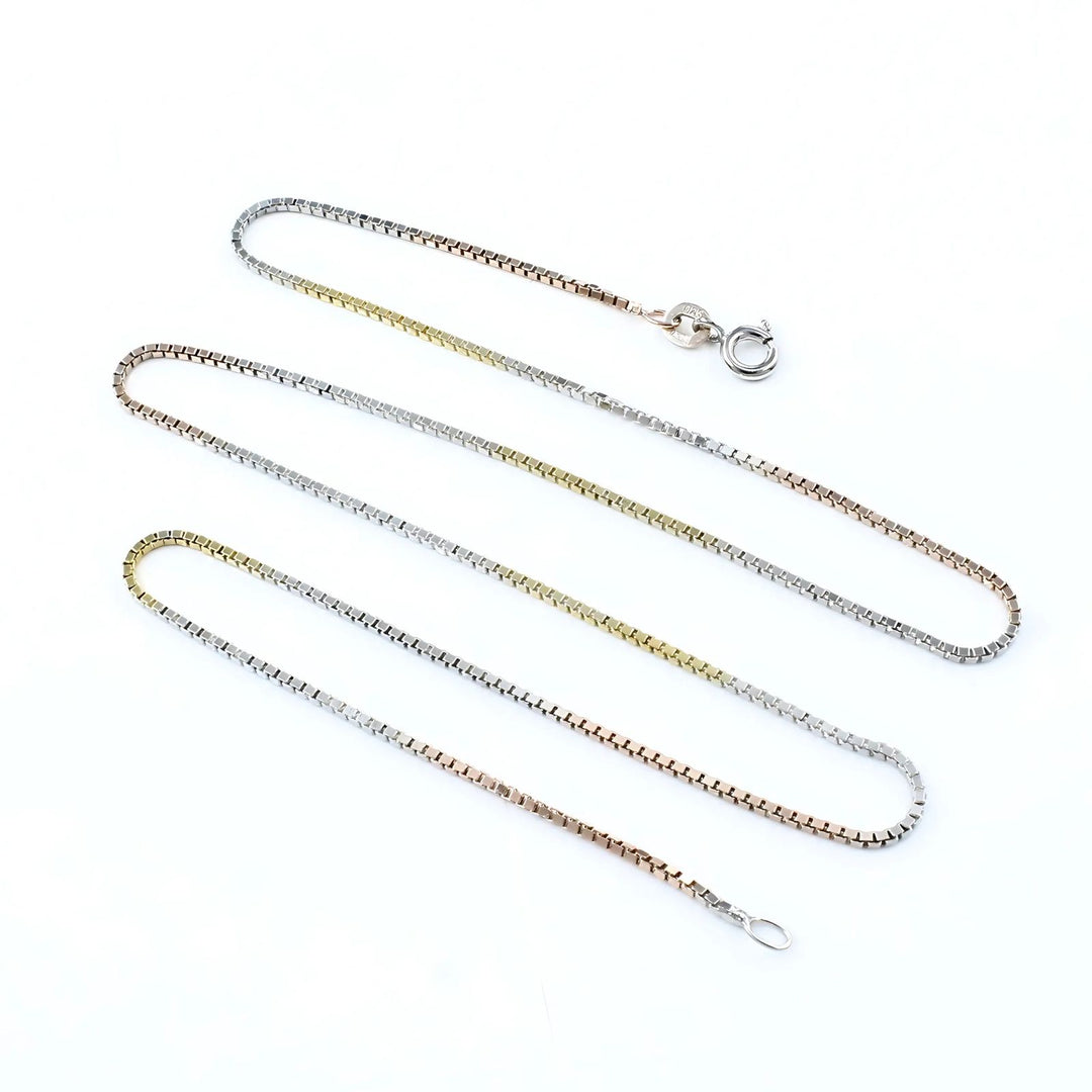 Three Tone 925 Sterling Silver box design Neck Chain 18"
