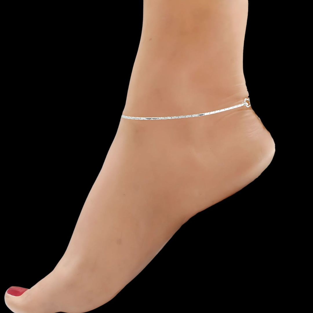 925 Sterling Silver women handmade Chain Anklet Pair 10.3"