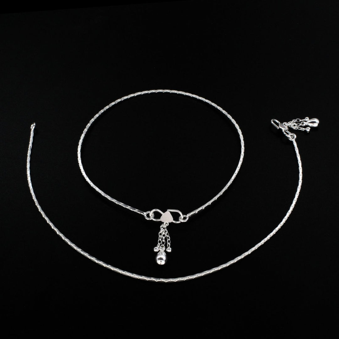925 Sterling Silver women handmade Chain Anklet Pair 10.3"