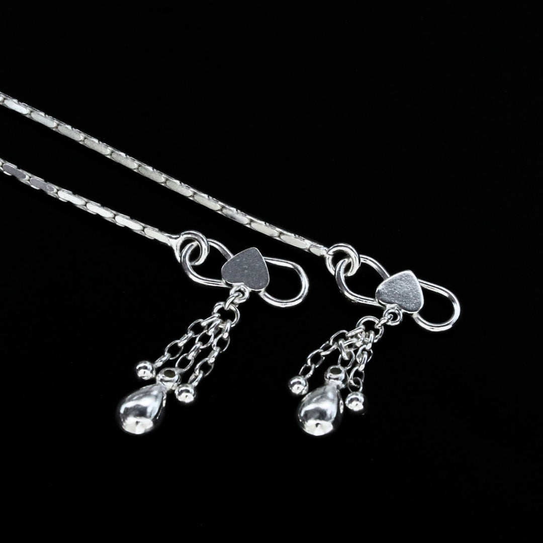 925 Sterling Silver women handmade Chain Anklet Pair 10.3"