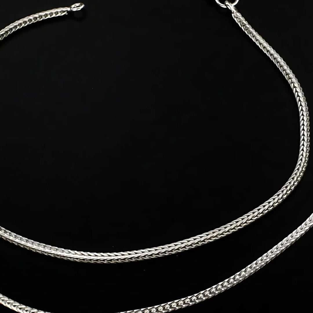 925 Sterling Silver women handmade foxtail Chain Anklet Pair 9.8"
