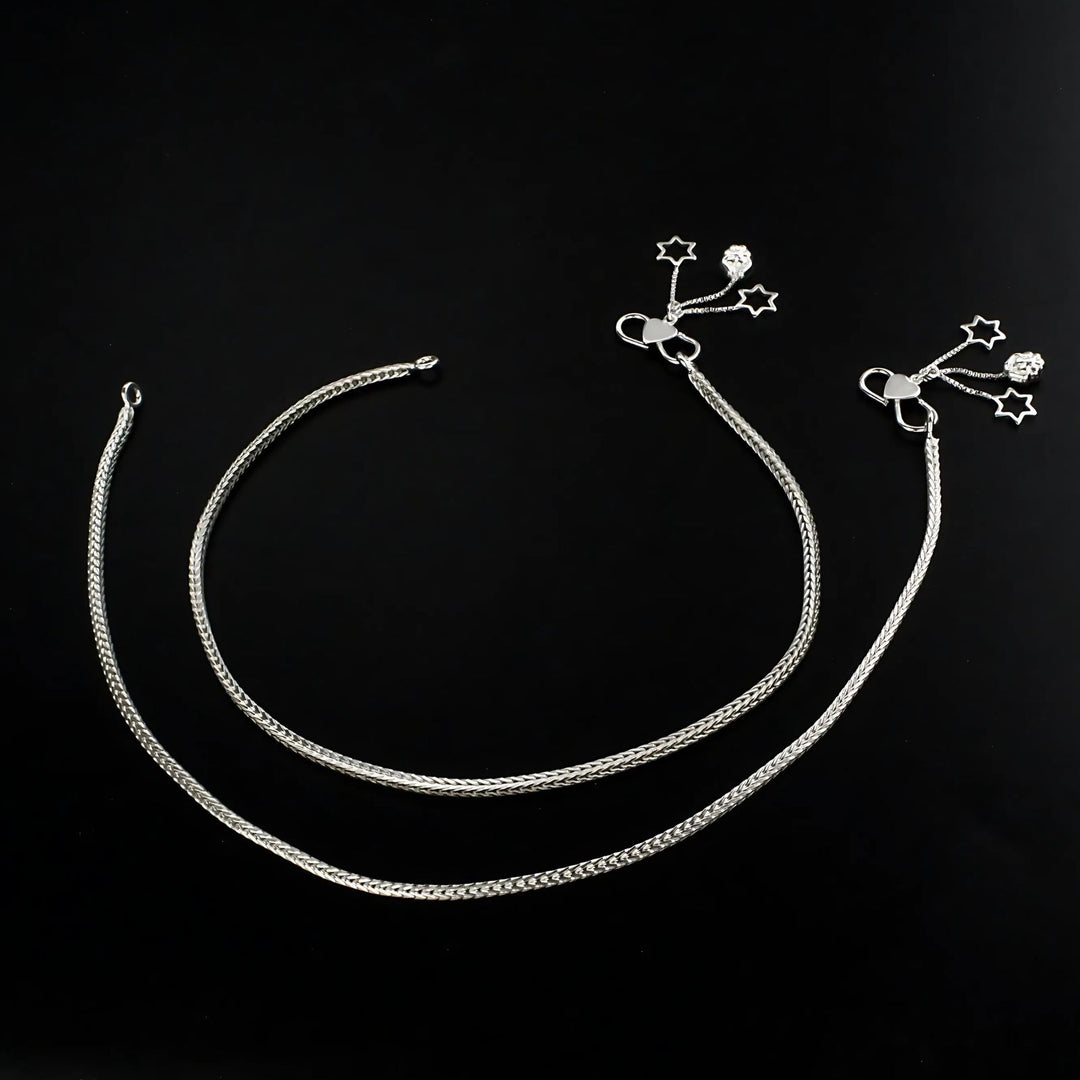 925 Sterling Silver women handmade foxtail Chain Anklet Pair 9.8"