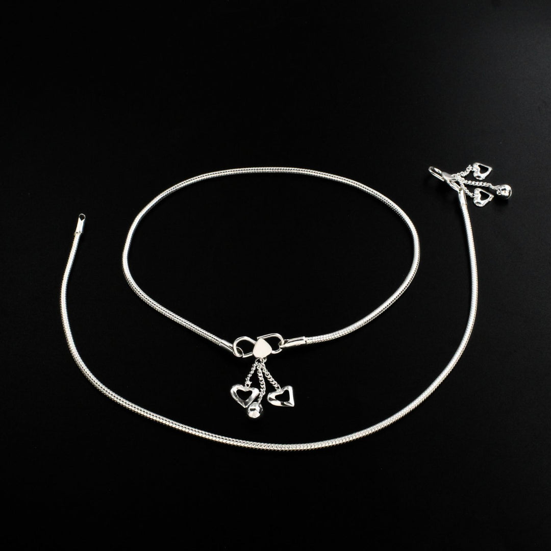 Beach wear 925 Sterling Silver women snake Chain Anklet Pair 10.8"