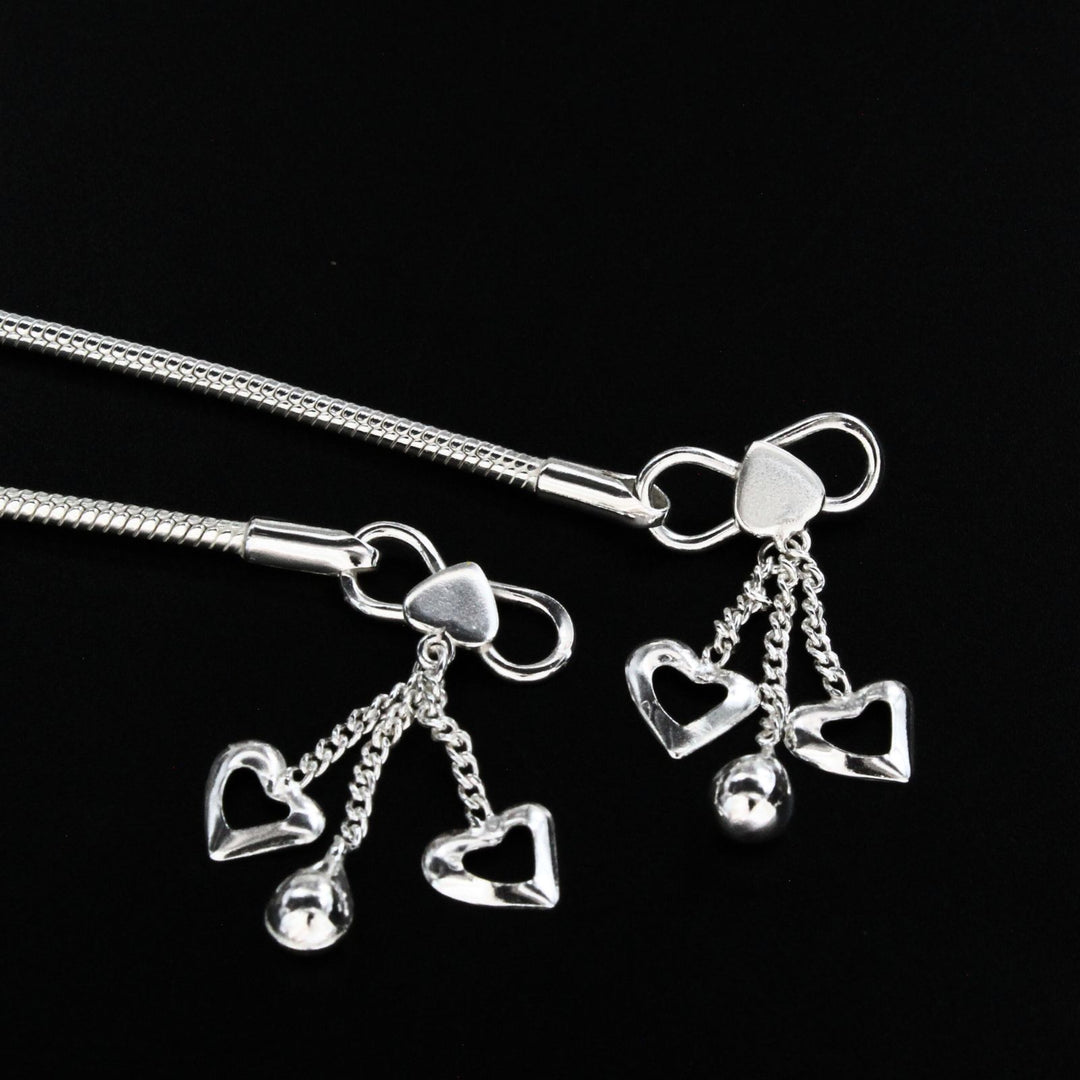 Beach wear 925 Sterling Silver women snake Chain Anklet Pair 10.8"