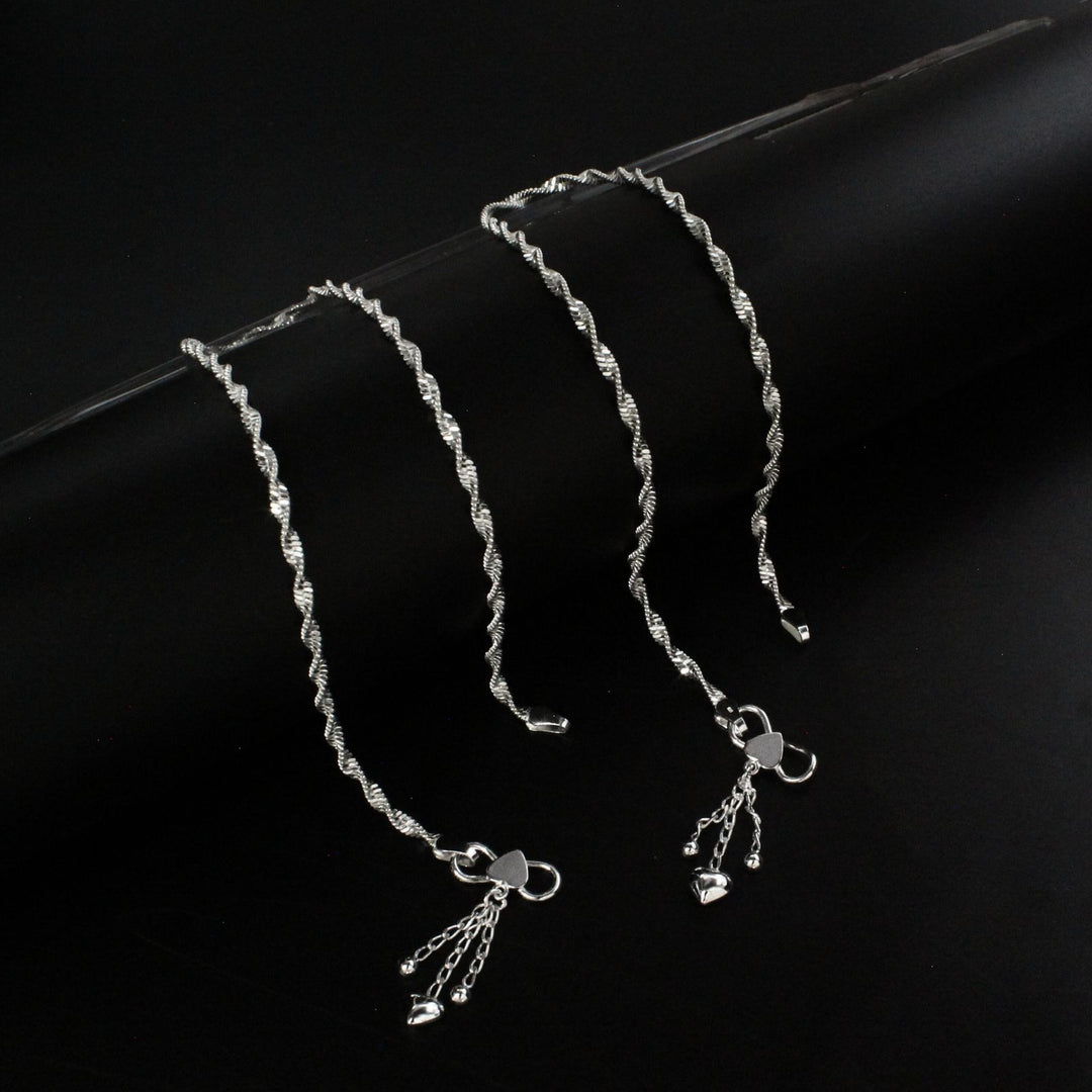 925 Sterling Silver women Hanging Charm Chain Anklet Pair 10.3"