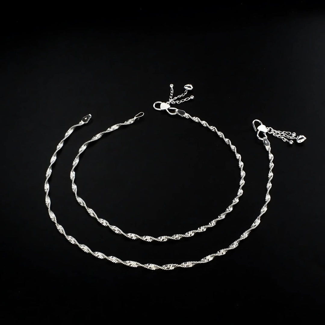 925 Sterling Silver women Hanging Charm Chain Anklet Pair 10.3"