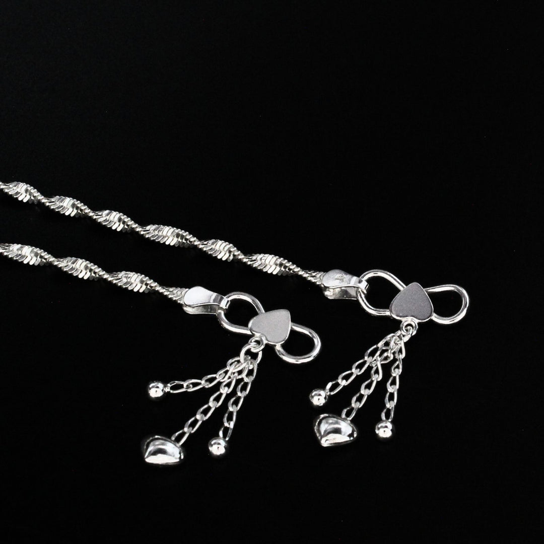 925 Sterling Silver women Hanging Charm Chain Anklet Pair 10.3"