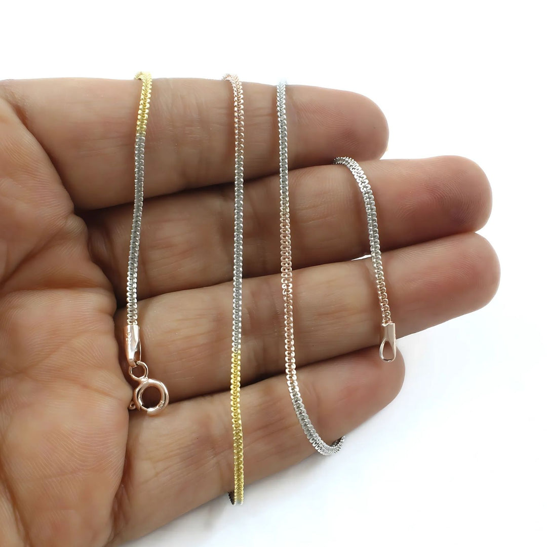 Triple Tone 925 Sterling Silver amazing Neck Chain 18"