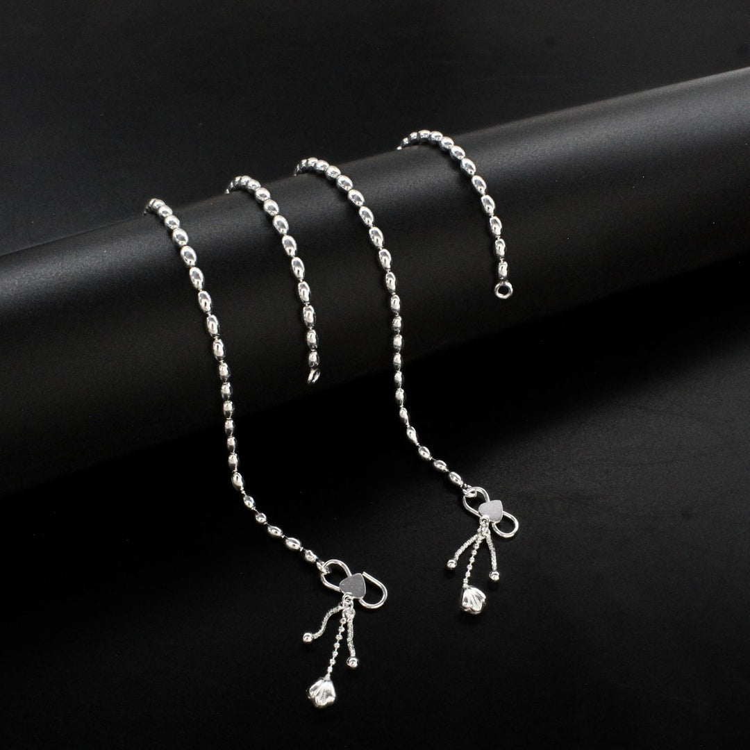 Indian 925 Sterling Silver women Charm Chain Anklet Pair 10.3"