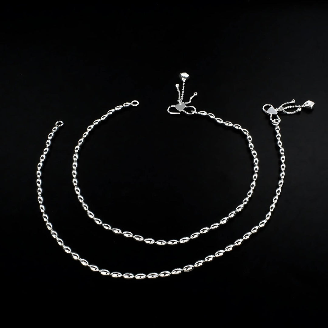 Indian 925 Sterling Silver women Charm Chain Anklet Pair 10.3"