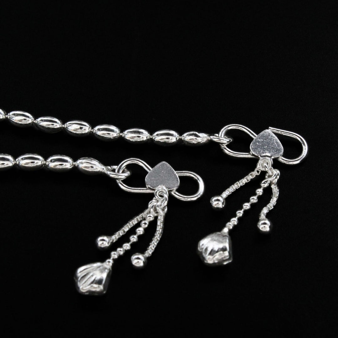 Indian 925 Sterling Silver women Charm Chain Anklet Pair 10.3"