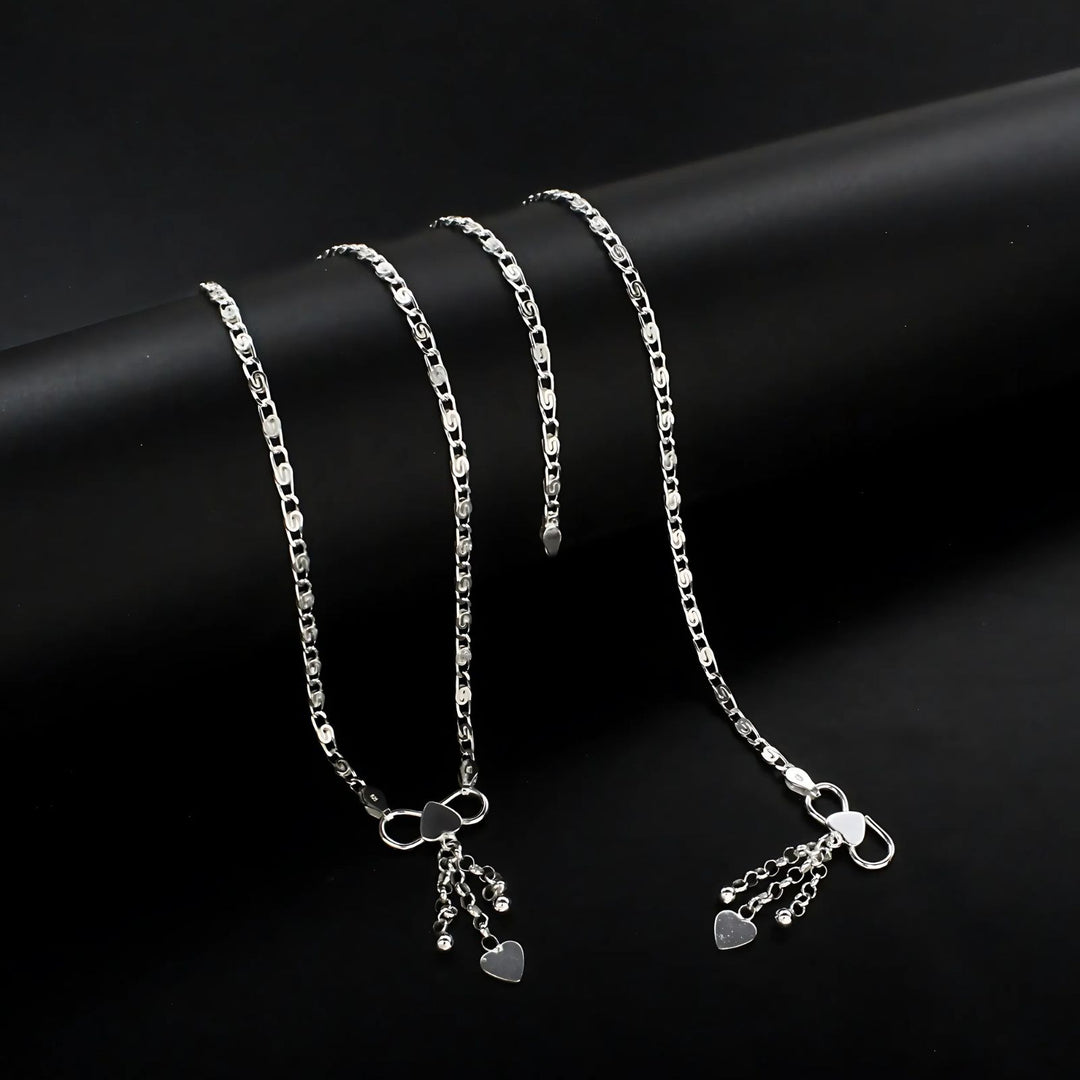Unique trendy 925 Sterling Silver women Charm Chain Anklet Pair 10.3"