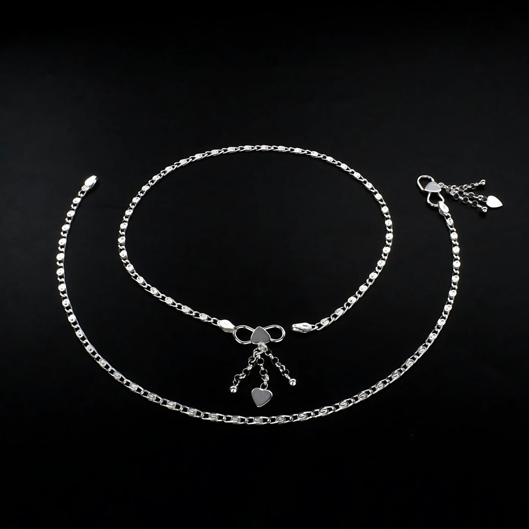 Unique trendy 925 Sterling Silver women Charm Chain Anklet Pair 10.3"
